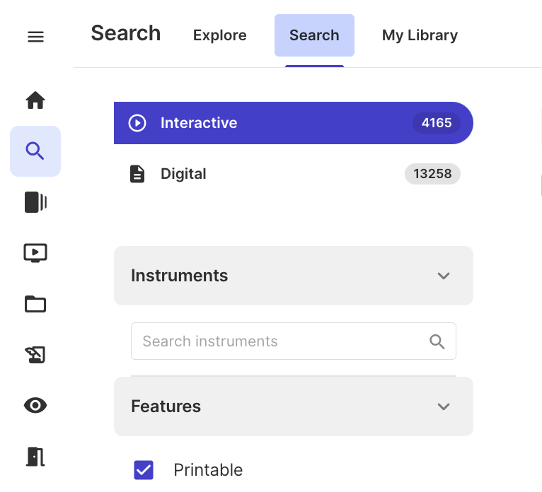 MakeMusic Cloud Search page with Printable checkbox selected