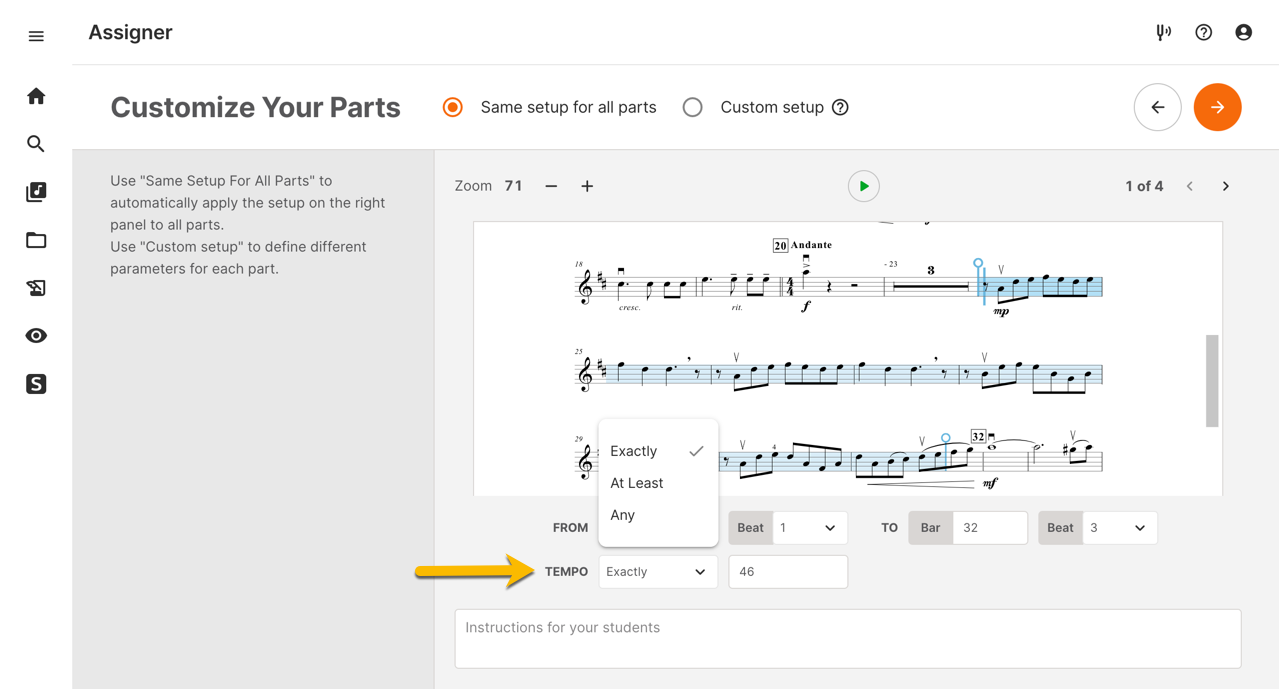 highlighting Tempo options in the customize your parts section